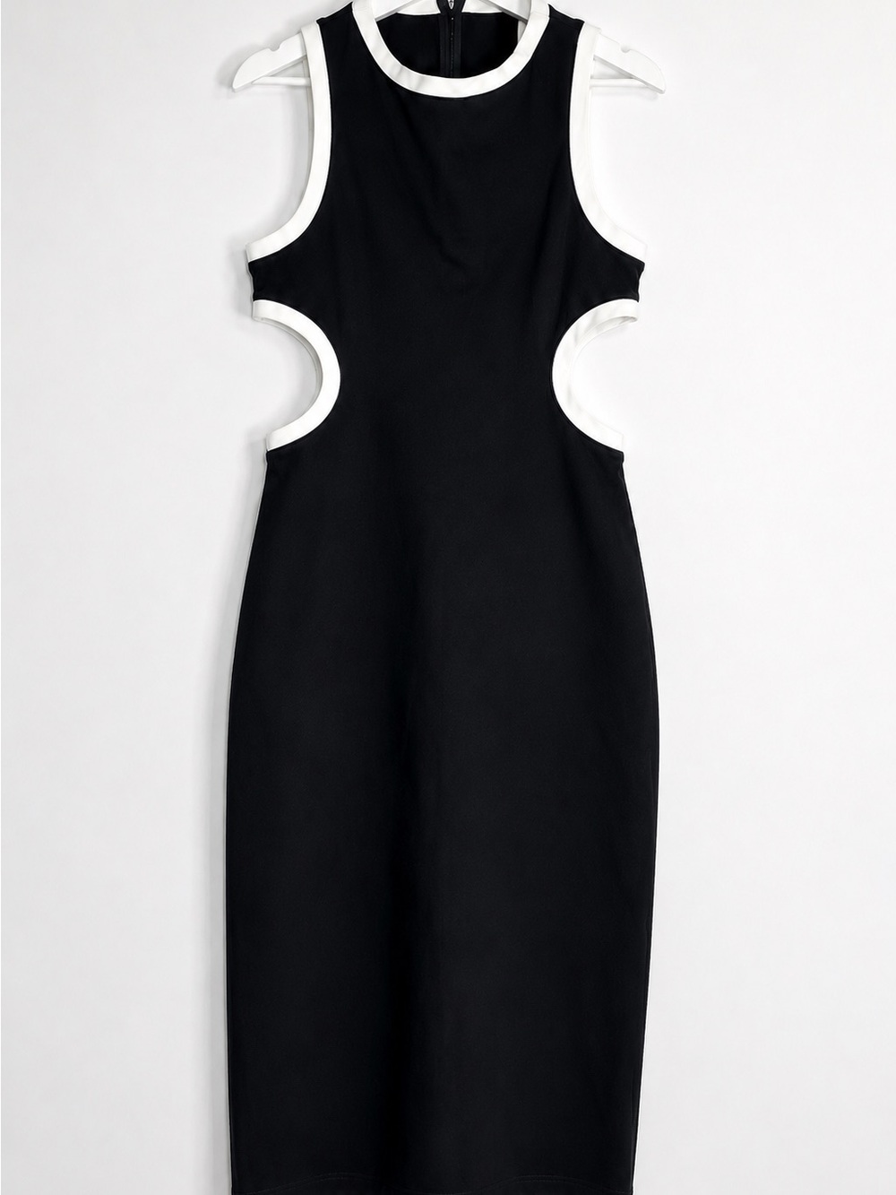 Eva Franco Black Midi Dress with White Trim and Cutouts